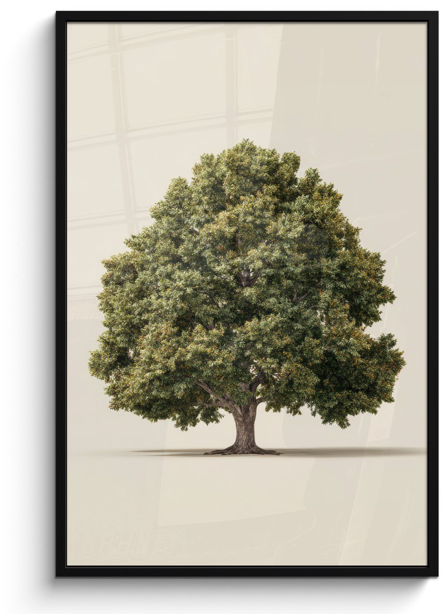 FrameYourWall Poster in lijst - Fotolijst 80x120 cm - Posters - Eikenboom - Groen - Lichte achtergrond - Posterlijst zwart - Decoratie - Wanddecoratie woonkamer - Muurdecoratie slaapkamer