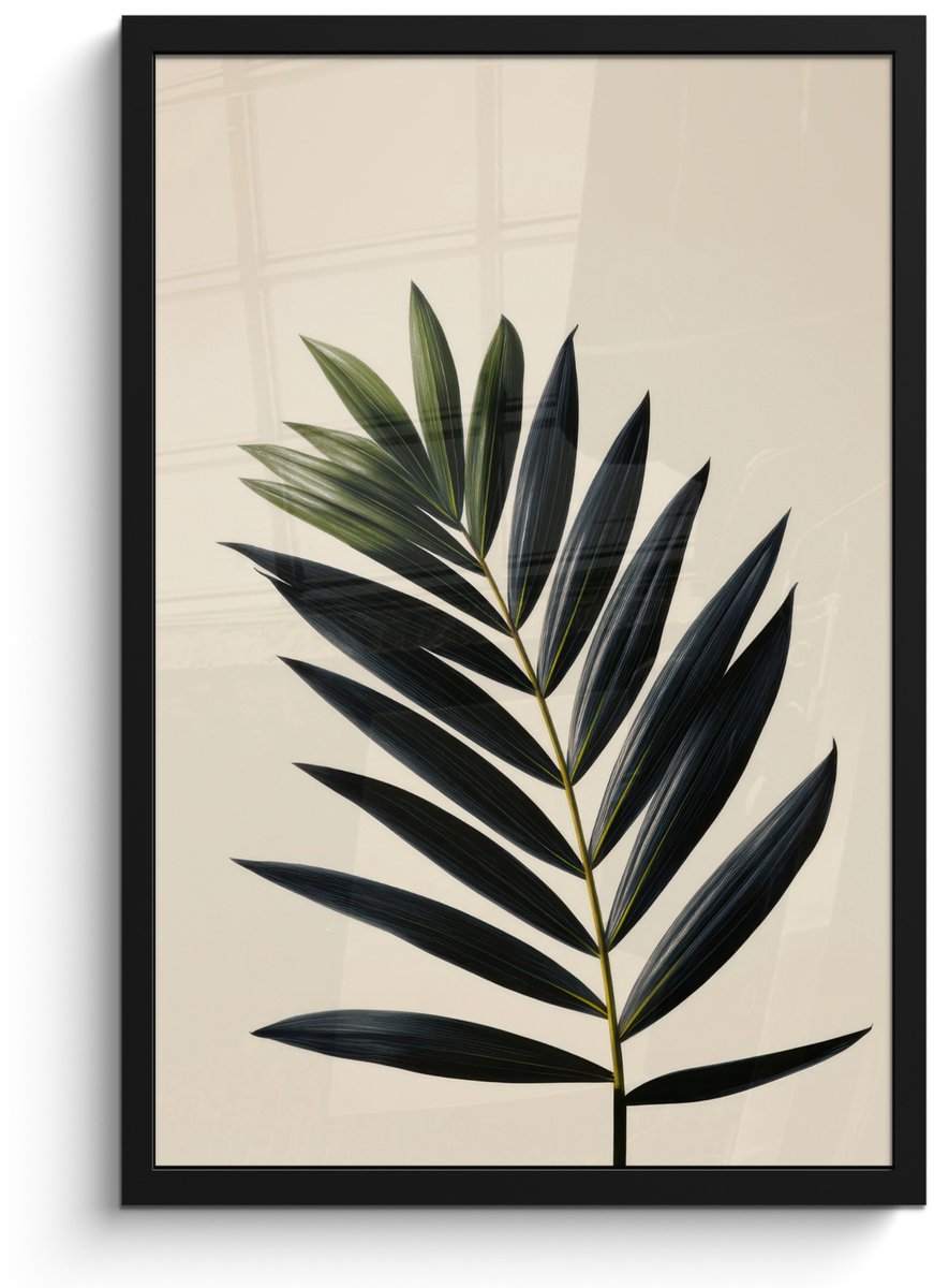 FrameYourWall Poster in lijst - Fotolijst 40x60 cm - Posters - Palmblad - Donkere bladen - Subtiel - Posterlijst zwart - Decoratie - Wanddecoratie woonkamer - Muurdecoratie slaapkamer Palmblad - Subtiel