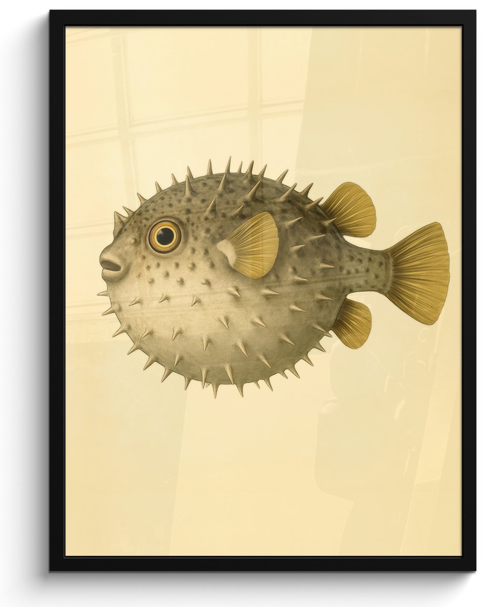 FrameYourWall Poster in lijst - Fotolijst 60x80 cm - Posters - Stekels - Vis - Opgeblazen - Bruin - Posterlijst zwart - Decoratie - Wanddecoratie woonkamer - Muurdecoratie slaapkamer