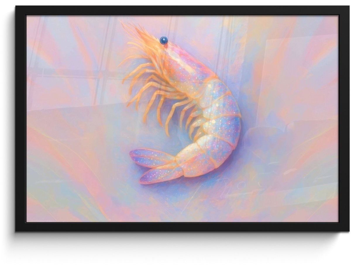 FrameYourWall Poster in lijst - Fotolijst 60x40 cm - Posters - Garnaal - Subtiele structuur - Blauw - Roze - Posterlijst zwart - Decoratie - Wanddecoratie woonkamer - Muurdecoratie slaapkamer