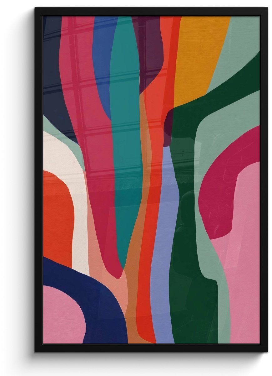 FrameYourWall Poster in lijst - Fotolijst 60x90 cm - Posters - Vormen - Bochten - Kleurrijk - Abstract - Posterlijst zwart - Decoratie - Wanddecoratie woonkamer - Muurdecoratie slaapkamer Abstract - Kleurrijk - Golven