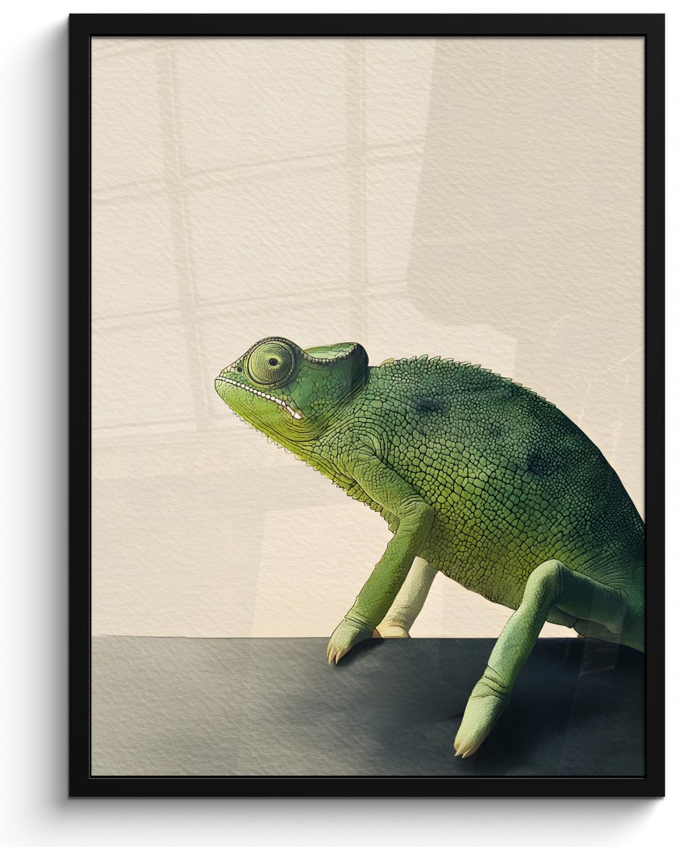 FrameYourWall Poster in lijst - Fotolijst 60x80 cm - Posters - Kameleon - Groen - Minimalistisch - Posterlijst zwart - Decoratie - Wanddecoratie woonkamer - Muurdecoratie slaapkamer