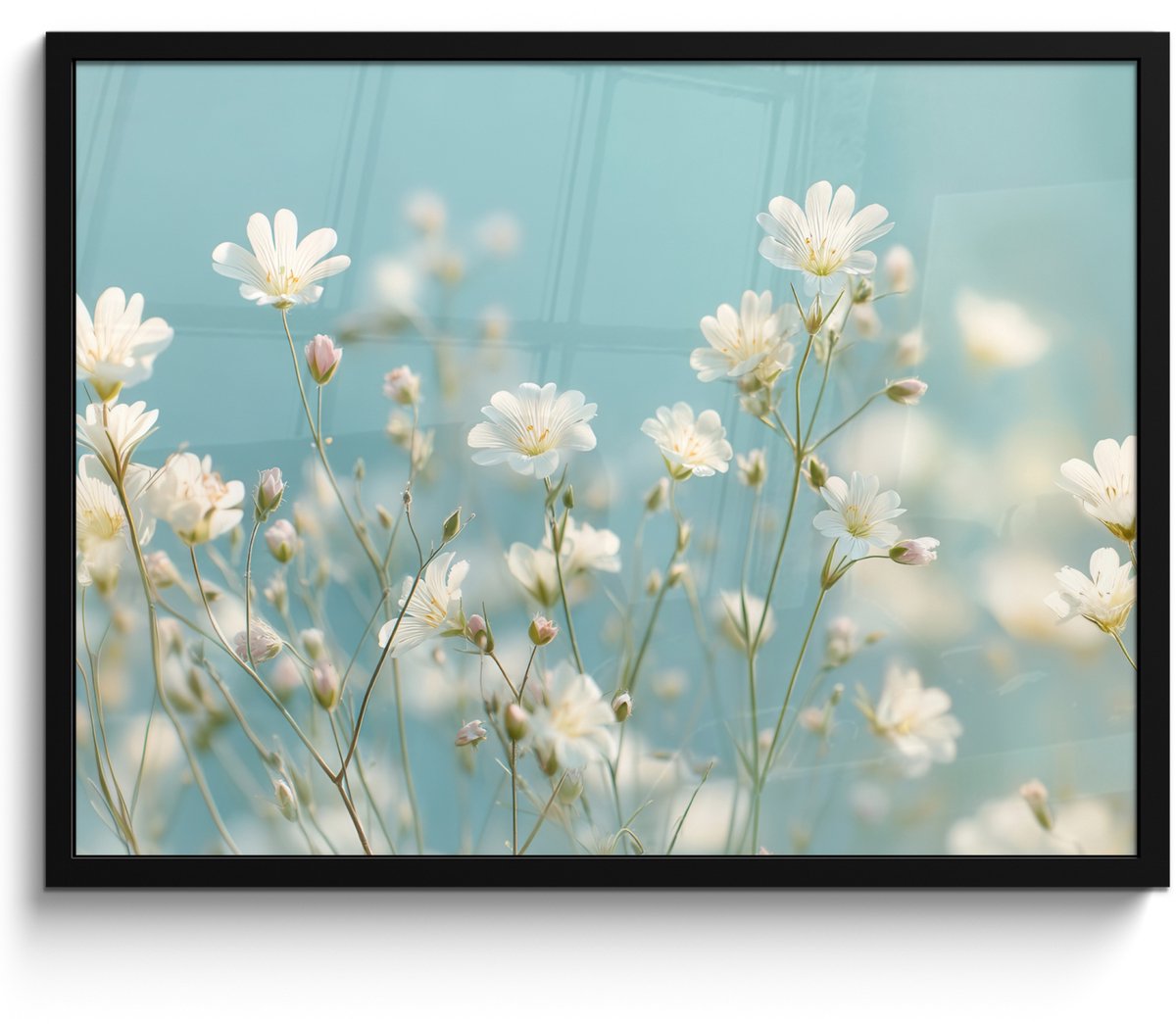 FrameYourWall Poster in lijst - Fotolijst 80x60 cm - Posters - Stengels - Bloemen - Lucht - Wit - Posterlijst zwart - Decoratie - Wanddecoratie woonkamer - Muurdecoratie slaapkamer
