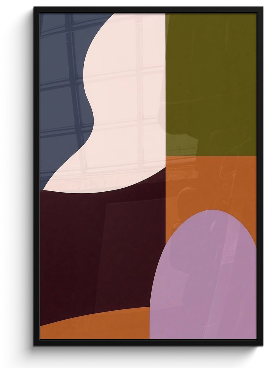 FrameYourWall Poster in lijst - Fotolijst 80x120 cm - Posters - Vormen - Abstract - Kleuren - Vierkant - Posterlijst zwart - Decoratie - Wanddecoratie woonkamer - Muurdecoratie slaapkamer