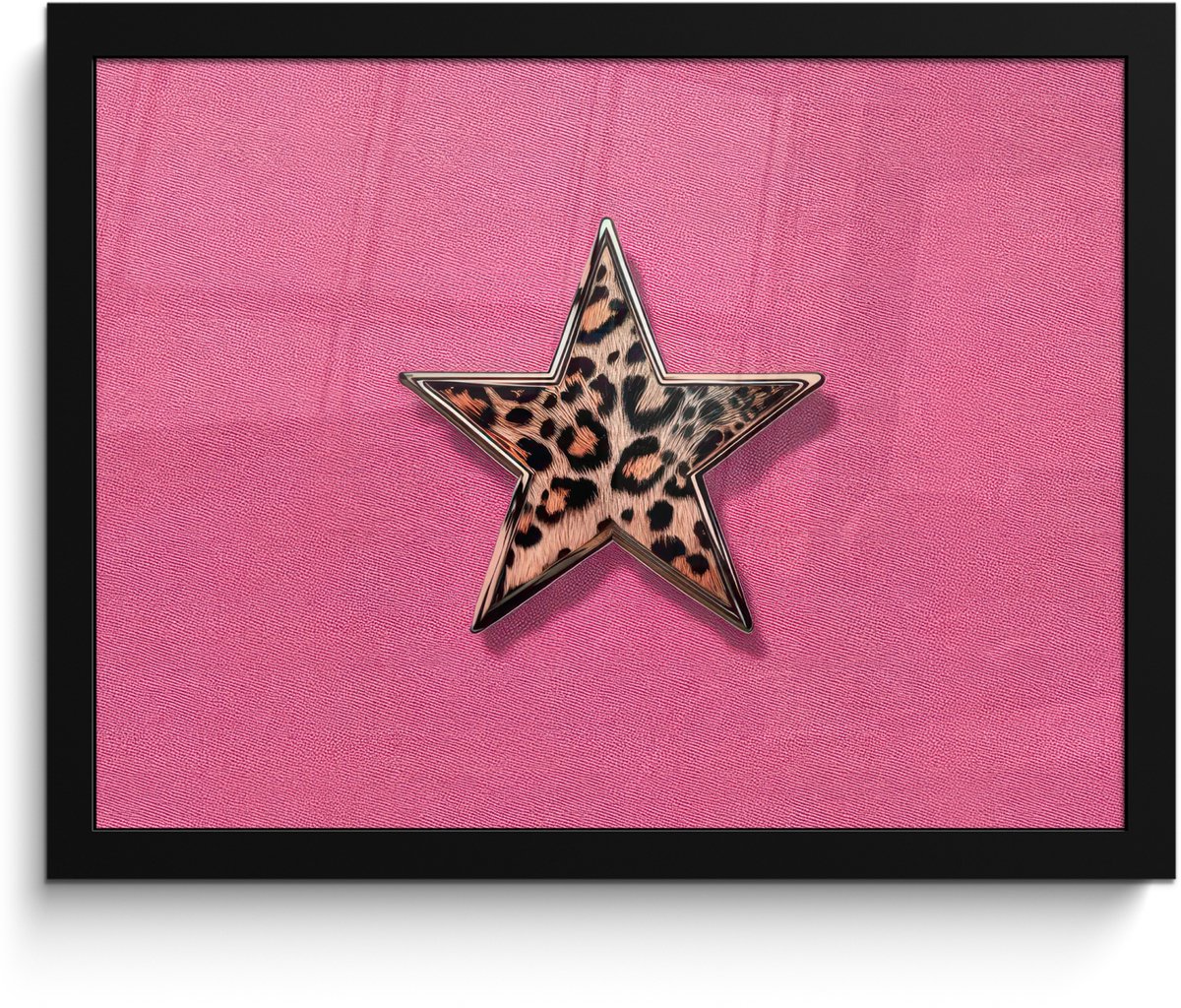 FrameYourWall Poster in lijst - Fotolijst 40x30 cm - Posters - Ster - Luipaard - Print - Roze - Posterlijst zwart - Decoratie - Wanddecoratie woonkamer - Muurdecoratie slaapkamer