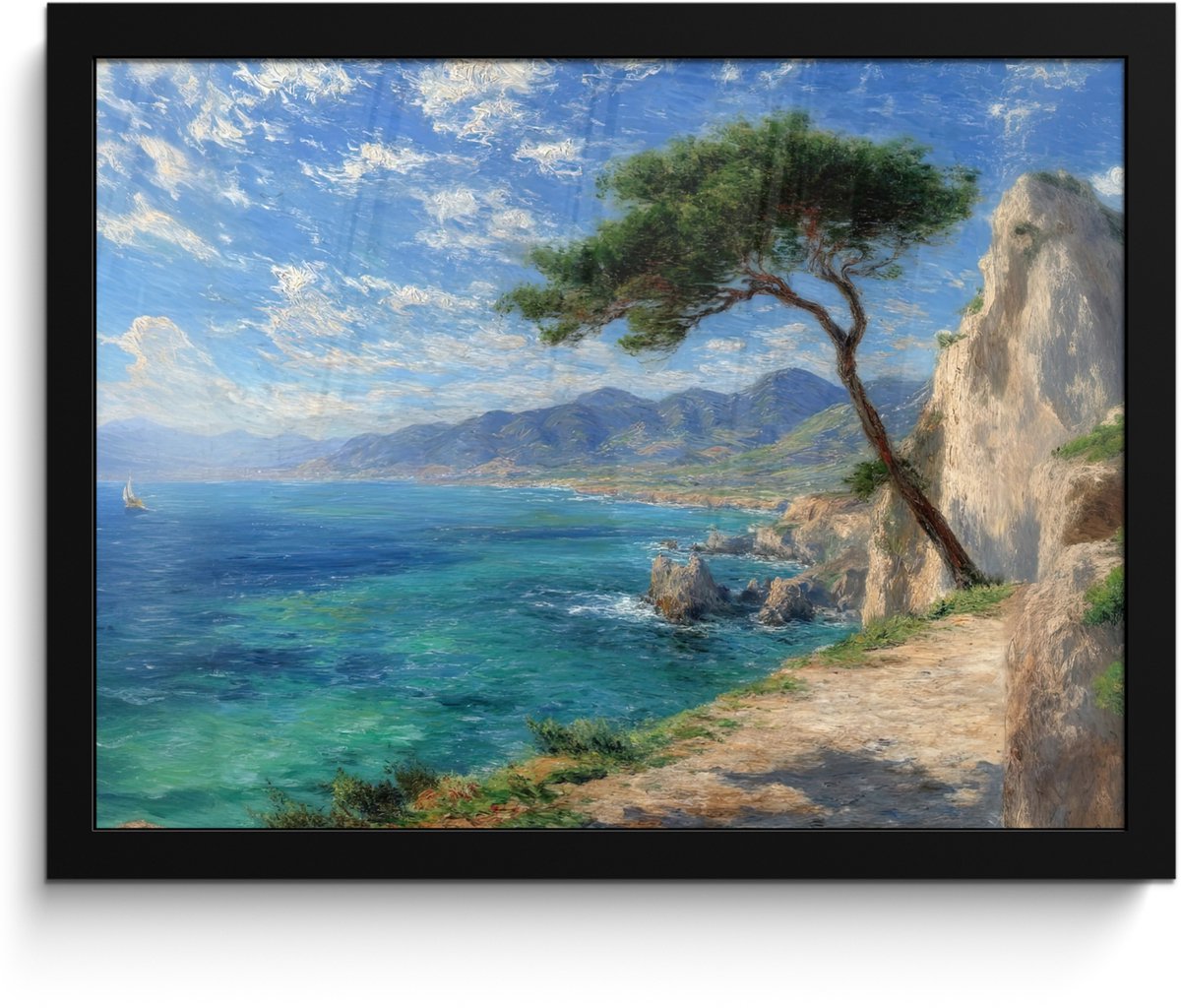FrameYourWall Poster in lijst - Fotolijst 40x30 cm - Posters - Rotsen - Kustlijn - Boom - Bergen - Posterlijst zwart - Decoratie - Wanddecoratie woonkamer - Muurdecoratie slaapkamer