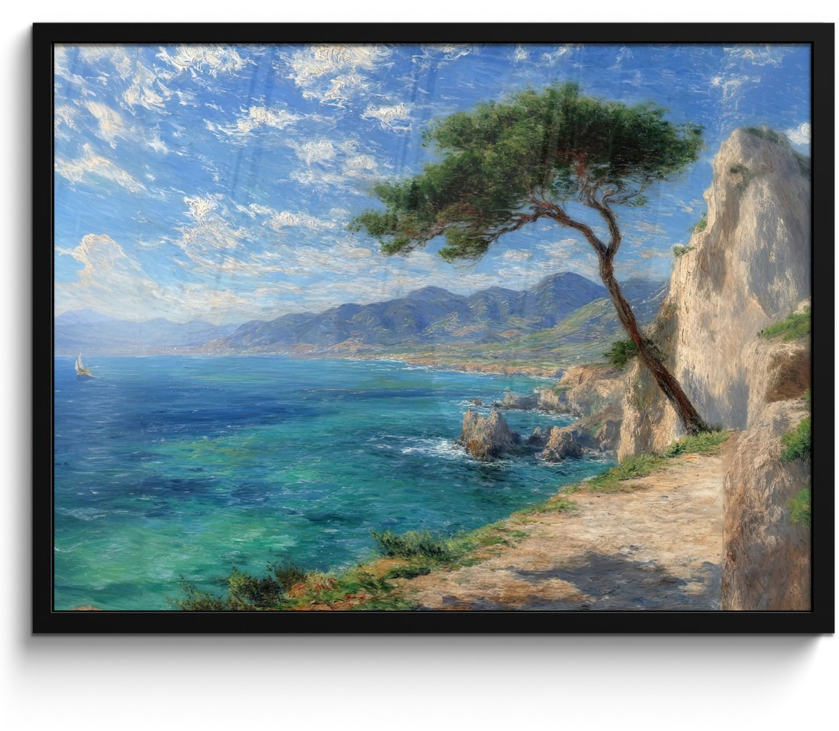 FrameYourWall Poster in lijst - Fotolijst 80x60 cm - Posters - Rotsen - Kustlijn - Boom - Bergen - Posterlijst zwart - Decoratie - Wanddecoratie woonkamer - Muurdecoratie slaapkamer