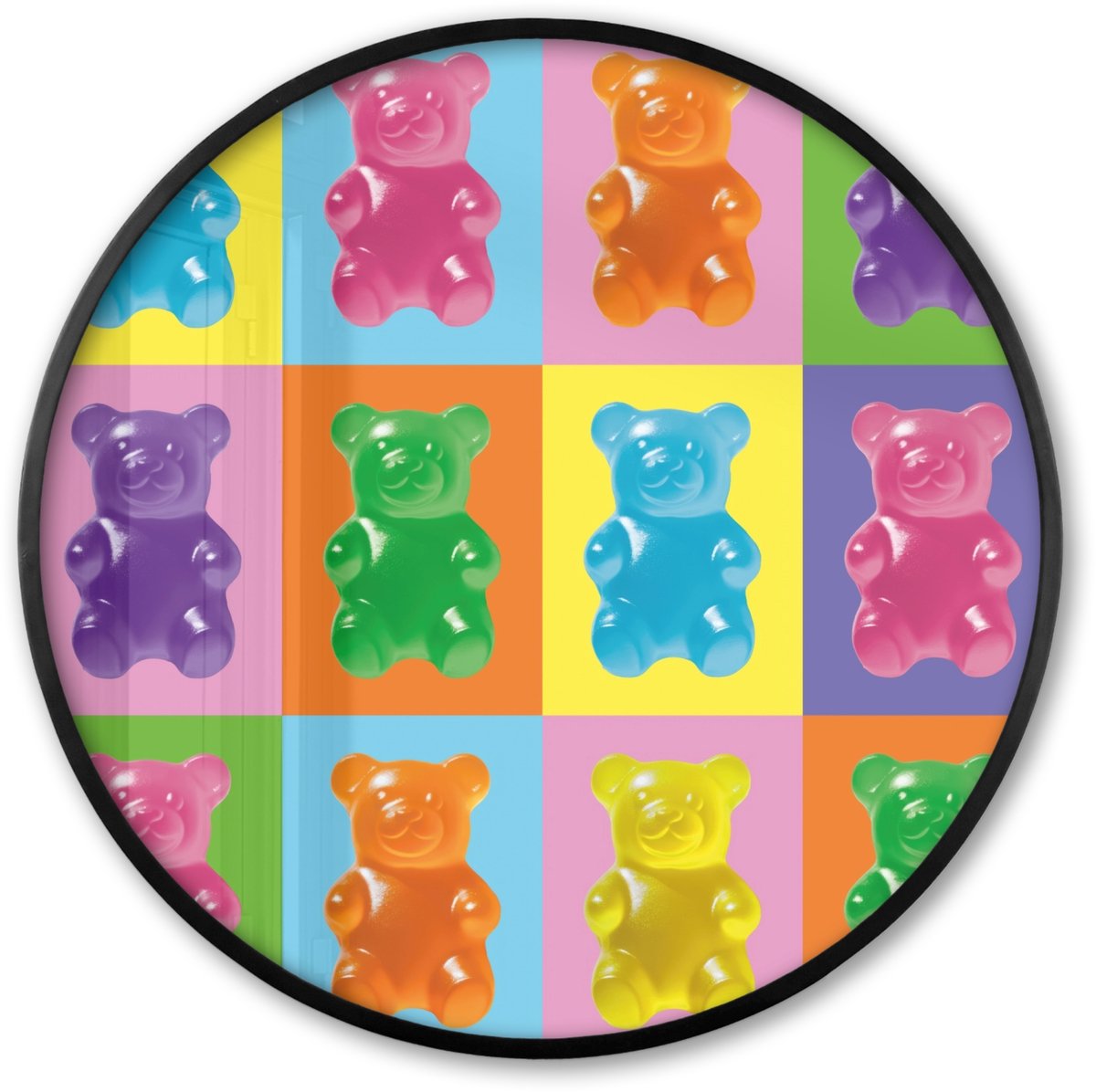 FrameYourWall Poster in lijst Rond - Fotolijst 60x60 cm - Posters - Art- Snoep - Kleurrijk - Ronde posterlijst zwart - Decoratie - Wanddecoratie woonkamer - Muurdecoratie slaapkamer Gummy - Art