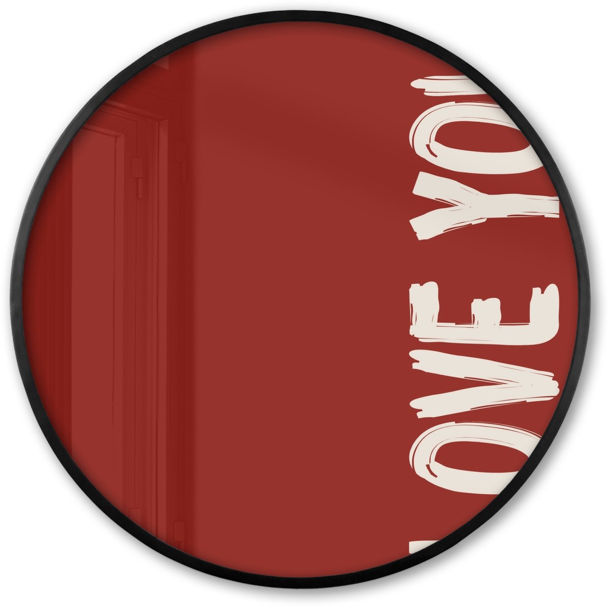 FrameYourWall Poster in lijst Rond - Fotolijst 60x60 cm - Posters - Schuin - Loveyou - Rood - Ronde posterlijst zwart - Decoratie - Wanddecoratie woonkamer - Muurdecoratie slaapkamer Love you