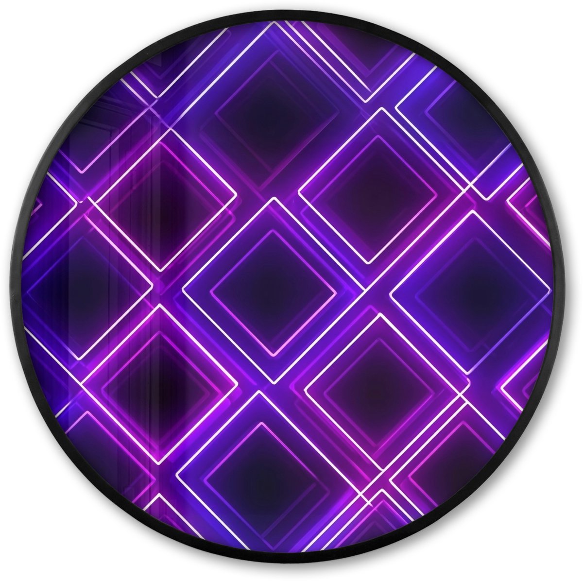 FrameYourWall Poster in lijst Rond - Fotolijst 80x80 cm - Posters - Gaming - Ruiten - Neon - Paars - Ronde posterlijst zwart - Decoratie - Wanddecoratie woonkamer - Muurdecoratie slaapkamer