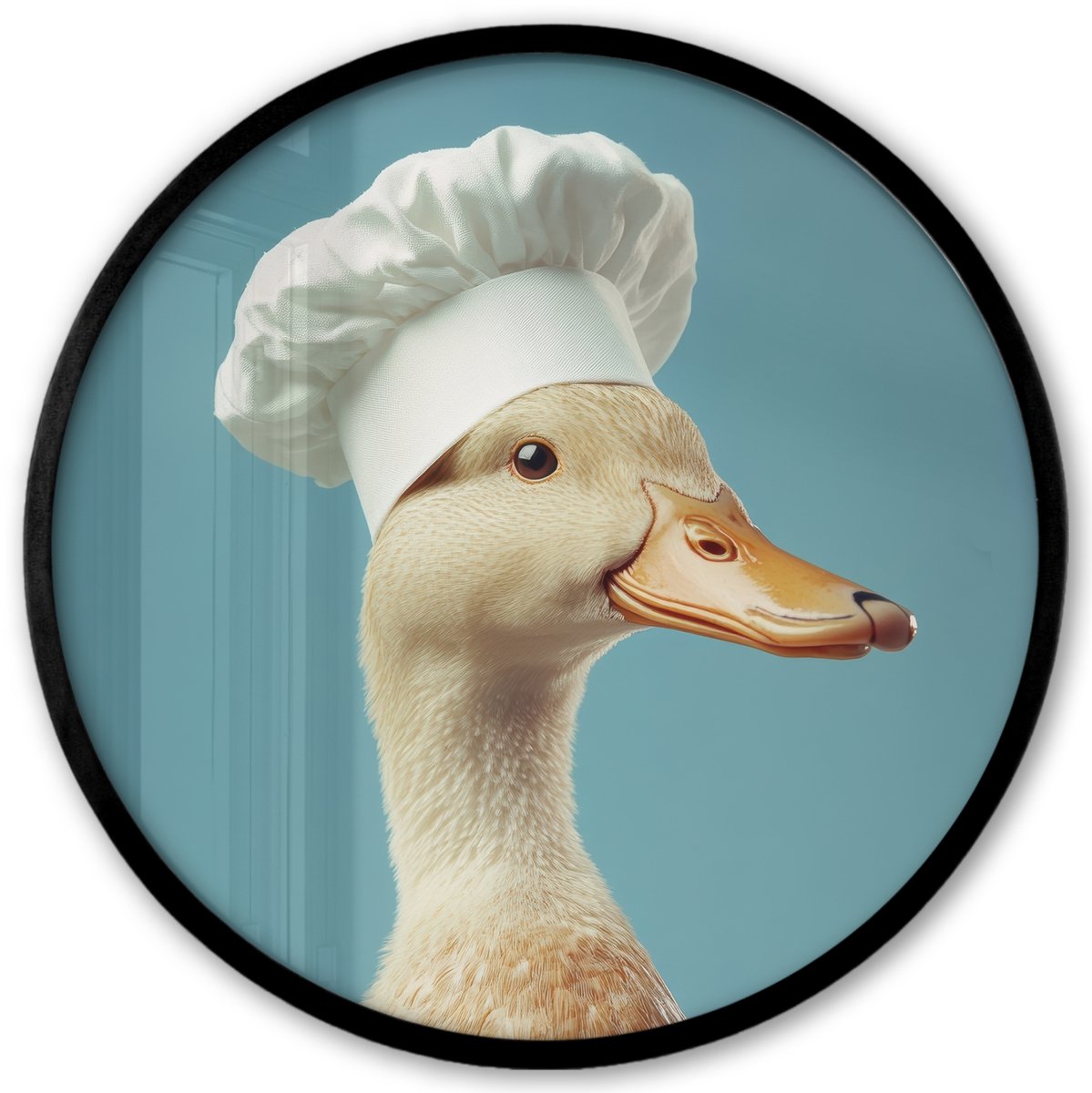 FrameYourWall Poster in lijst Rond - Fotolijst 40x40 cm - Posters - Eend - Koksmuts - Cute - Vogel - Ronde posterlijst zwart - Decoratie - Wanddecoratie woonkamer - Muurdecoratie slaapkamer Koksmuts - Eend