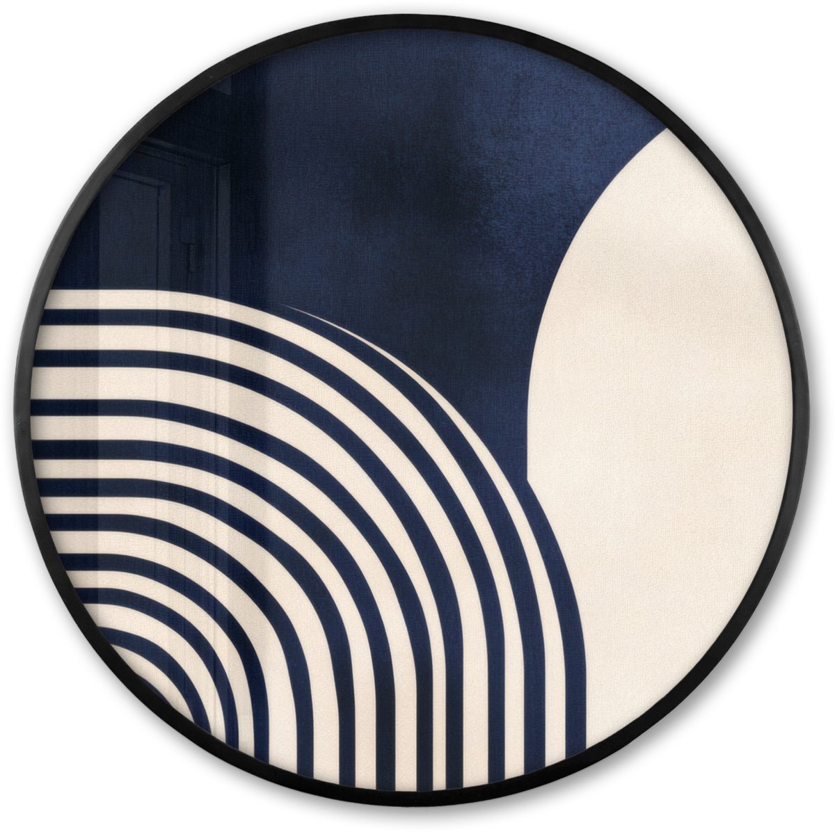FrameYourWall Poster in lijst Rond - Fotolijst 60x60 cm - Posters - Donkerblauw - Abstract - Lijnen - Ronde posterlijst zwart - Decoratie - Wanddecoratie woonkamer - Muurdecoratie slaapkamer Lijnen – Contragewicht