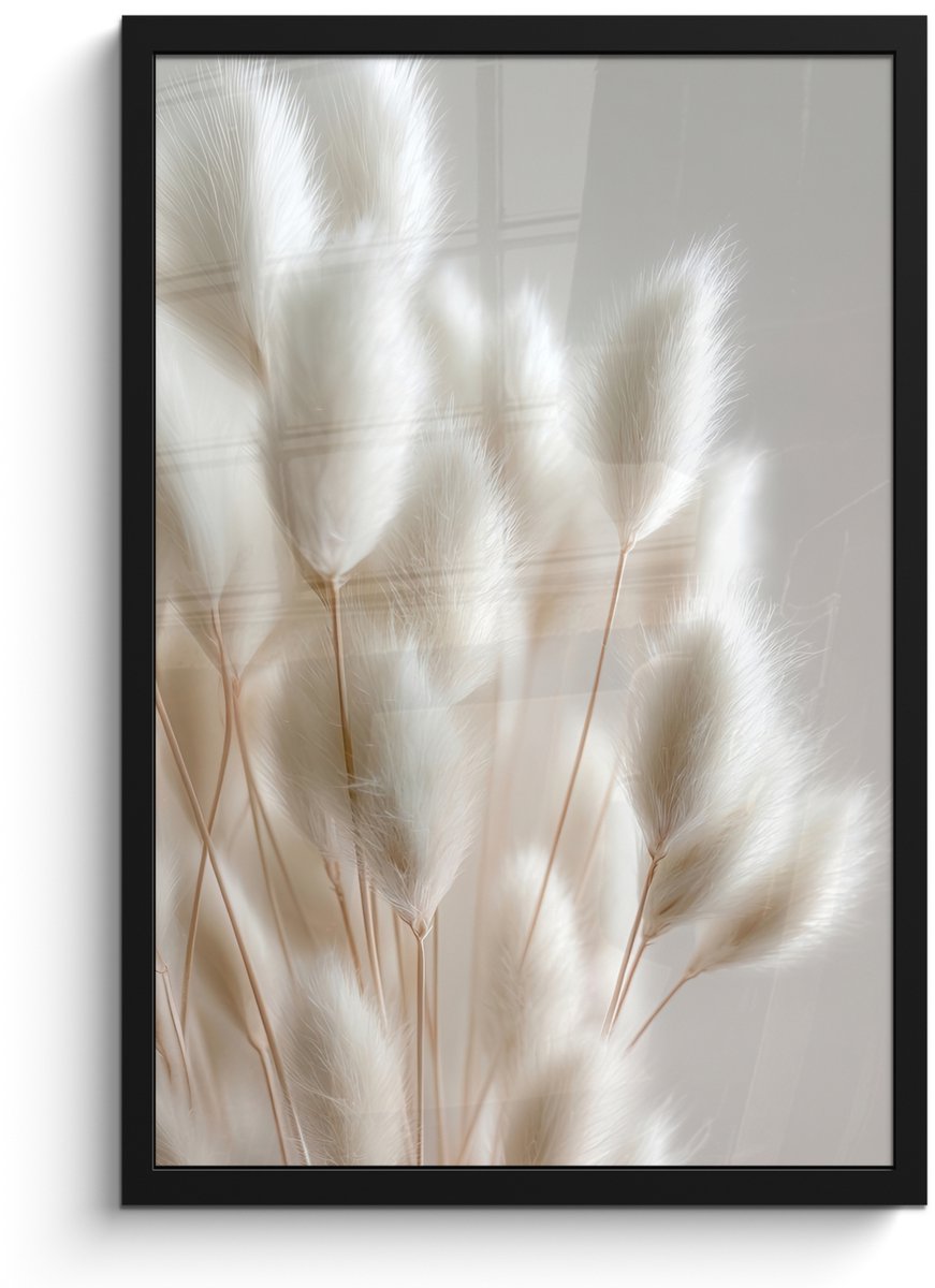 FrameYourWall Poster in lijst - Fotolijst 40x60 cm - Posters - Pluimen - Beige - Minimalistisch - Posterlijst zwart - Decoratie - Wanddecoratie woonkamer - Muurdecoratie slaapkamer