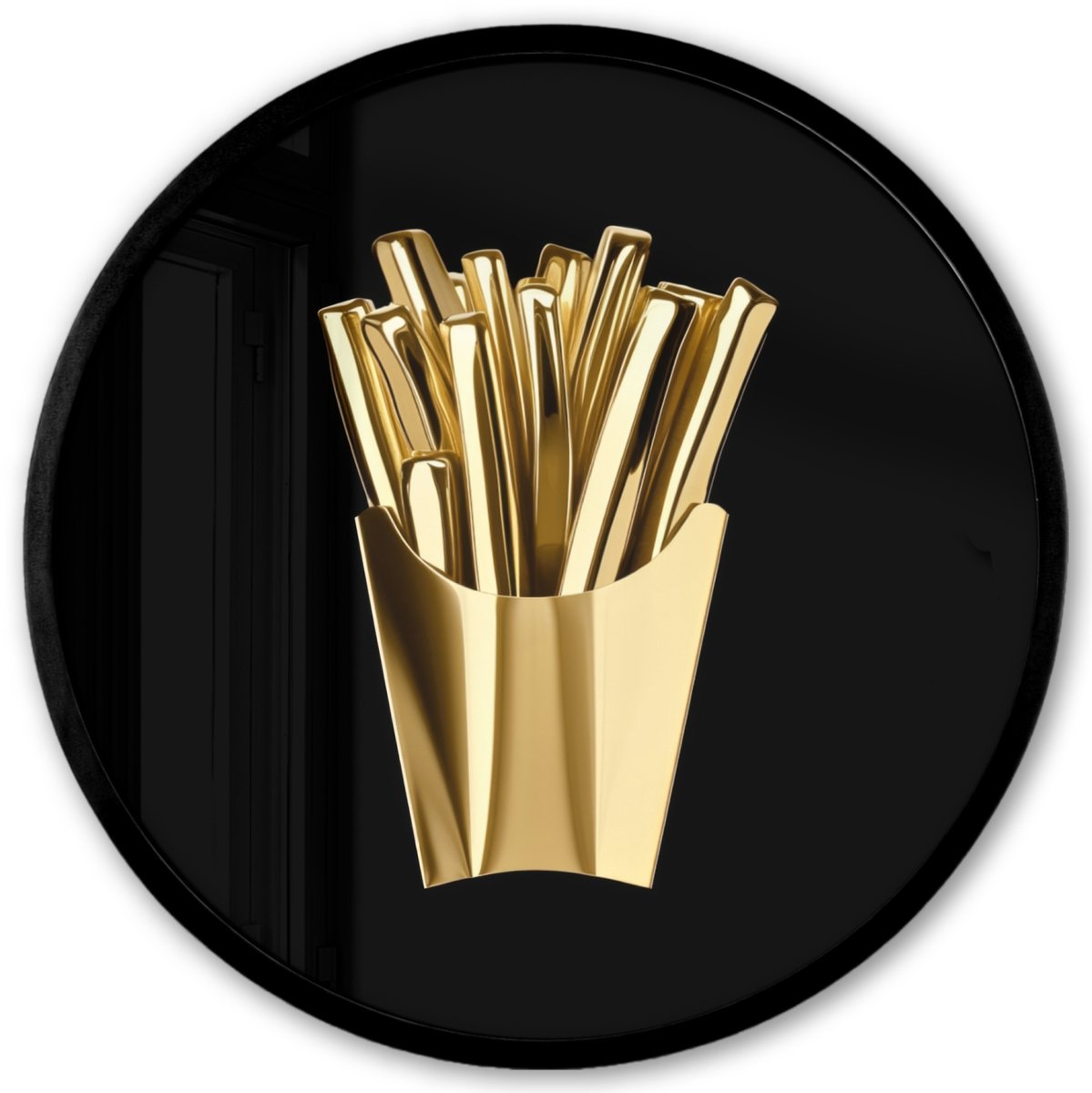 FrameYourWall Poster in lijst Rond - Fotolijst 40x40 cm - Posters - Friet - Goud - Chrome - Eten - Ronde posterlijst zwart - Decoratie - Wanddecoratie woonkamer - Muurdecoratie slaapkamer Patat