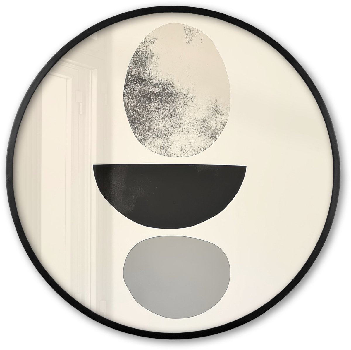 FrameYourWall Poster in lijst Rond - Fotolijst 80x80 cm - Posters - Beige - Japandi - Wabi sabi - Ronde posterlijst zwart - Decoratie - Wanddecoratie woonkamer - Muurdecoratie slaapkamer Vormen