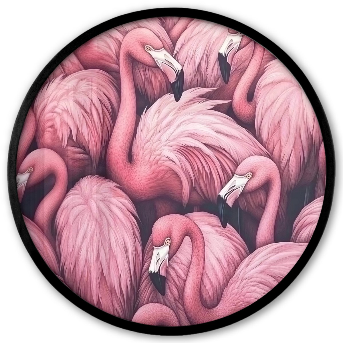 FrameYourWall Poster in lijst Rond - Fotolijst 40x40 cm - Posters - Flamingo - Roze - Dieren - Ronde posterlijst zwart - Decoratie - Wanddecoratie woonkamer - Muurdecoratie slaapkamer
