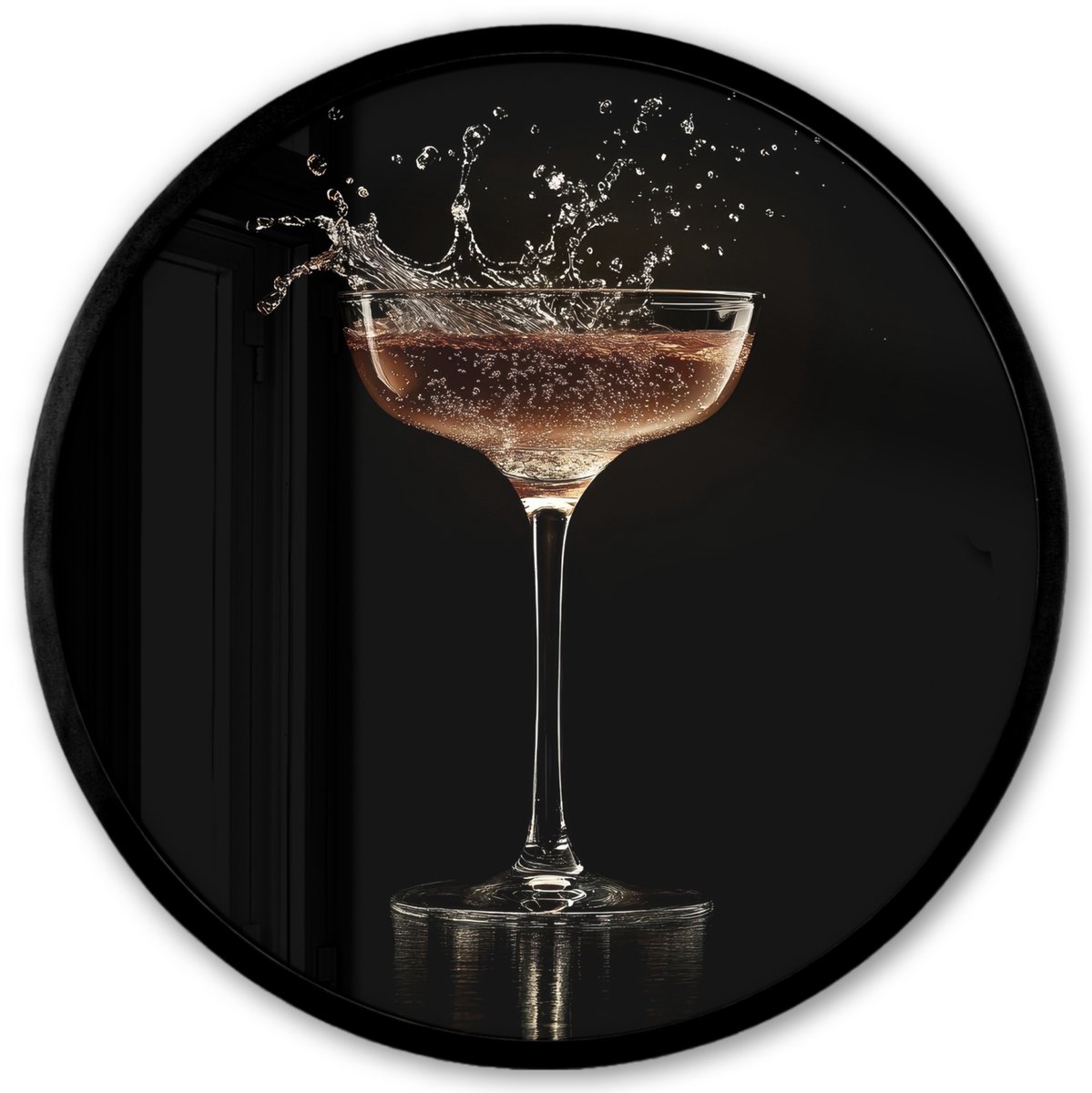 FrameYourWall Poster in lijst Rond - Fotolijst 40x40 cm - Posters - Cocktail - Zwart - Spetters - Glas - Ronde posterlijst zwart - Decoratie - Wanddecoratie woonkamer - Muurdecoratie slaapkamer Cocktail - Spetters