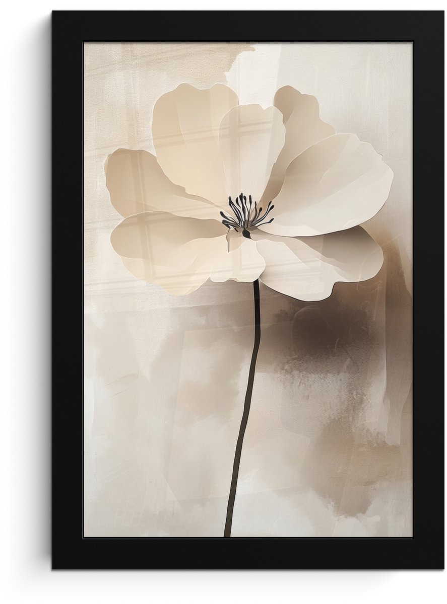 FrameYourWall Poster in lijst - Fotolijst 20x30 cm - Posters - Bloem - Beige - Verf - Schaduw - Posterlijst zwart - Decoratie - Wanddecoratie woonkamer - Muurdecoratie slaapkamer Bloem - Verf
