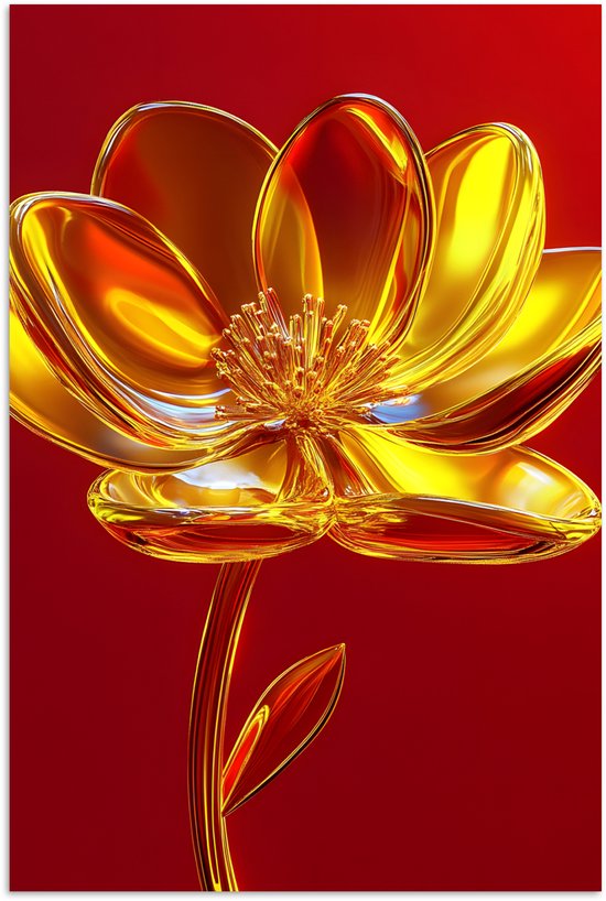 Poster 40x60 cm - Bloem - Goud - Glazen - Posters - Kamer decoratie - Wanddecoratie woonkamer - Muurdecoratie slaapkamer
