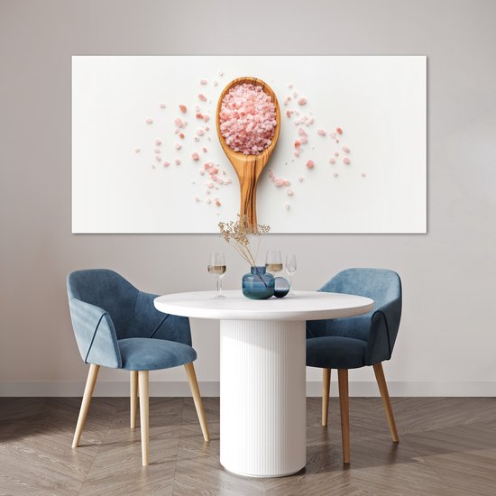 Poster 160x80 cm - Lepel - Zout - Roze - Posters - Kamer decoratie - Wanddecoratie woonkamer - Muurdecoratie slaapkamer