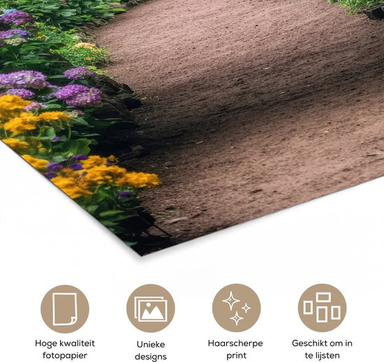 Poster 90x120 cm - Doorkijk - Bloemen - Hortensia - Pad - Posters - Kamer decoratie - Wanddecoratie woonkamer - Muurdecoratie slaapkamer