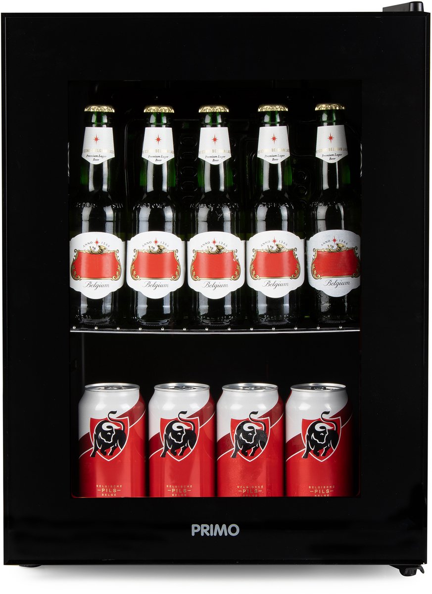 PRIMO PR193BC Drankkoelkast - Minibar - Mini Koelkast - Glazen deur - 33L - C - Zwart — afbeelding 1