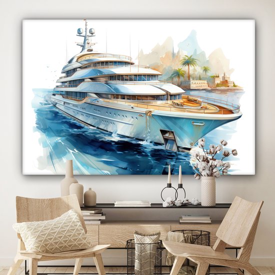 Peinture sur toile 180x120 cm - Décoration murale Bateau - Bateau de croisière - Water - Village - Maritime - Décoration murale murale salon - Décoration chambre - Accessoires de chambre - Peintures