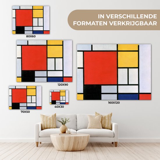 Toile Peinture Art - Mondrian - Maîtres Anciens - 160x120 cm - Décoration murale XXL