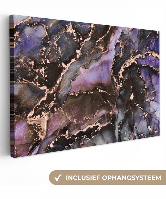 Toile Peinture Marbre - Goud - Rose - 140x90 cm - Décoration murale