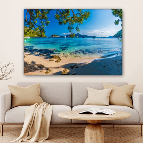 Peintures sur toile - Plage - Mer - Bateau - Majorque - 120x80 cm - Décoration murale