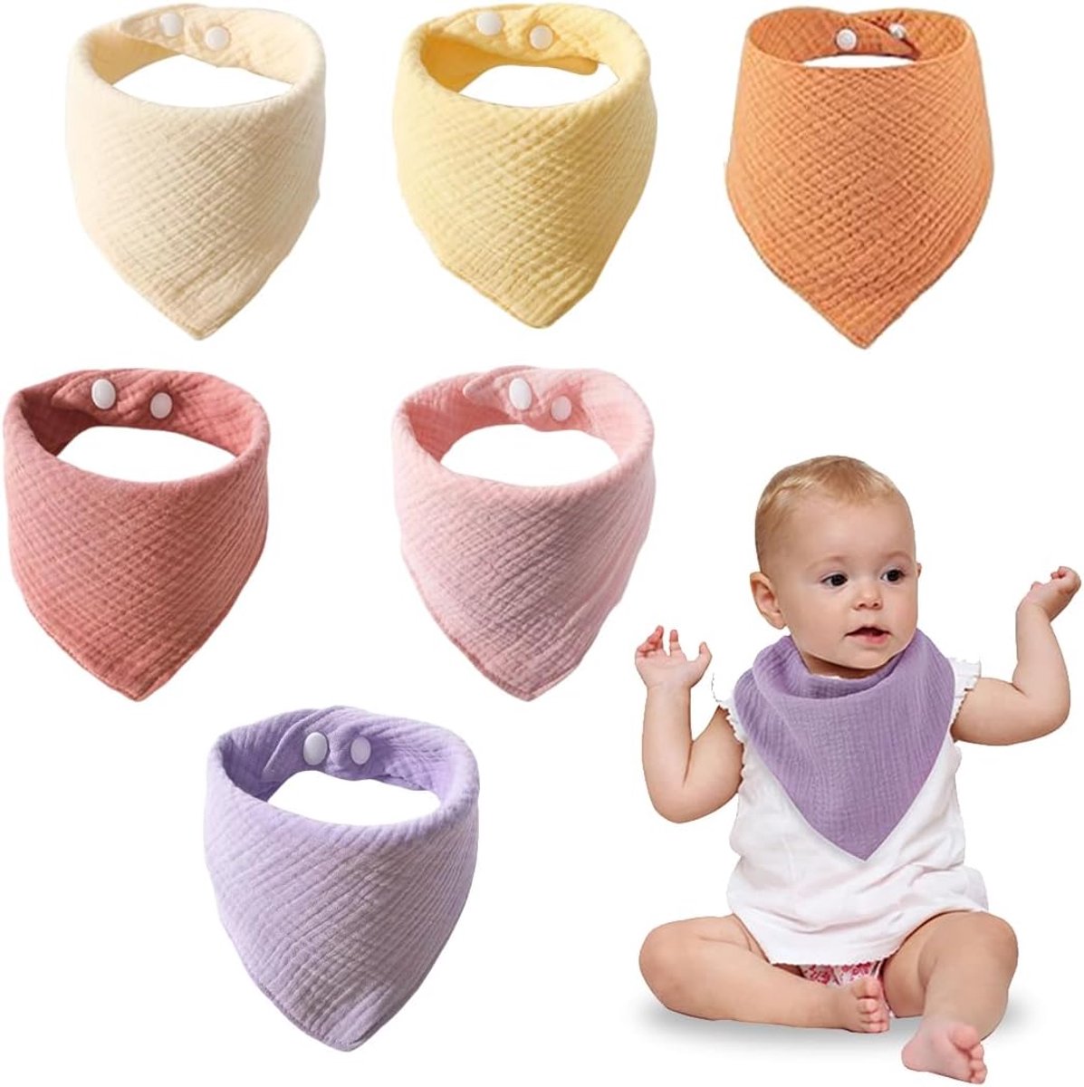 Image of 6 Biologisch Katoenen Slabbetjes voor Pasgeborenen - Absorberende Bandana Slabbetjes voor Jongens en Meisjes