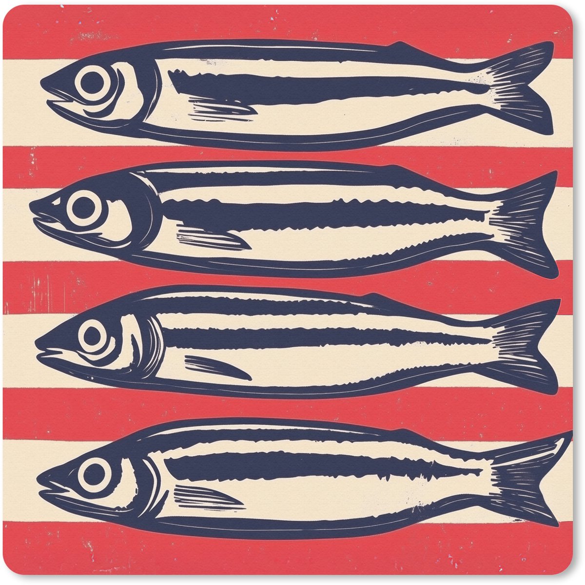 Muismat 30x30 cm - Mousepad Sardines - Rood en beige strepen - Muismatten