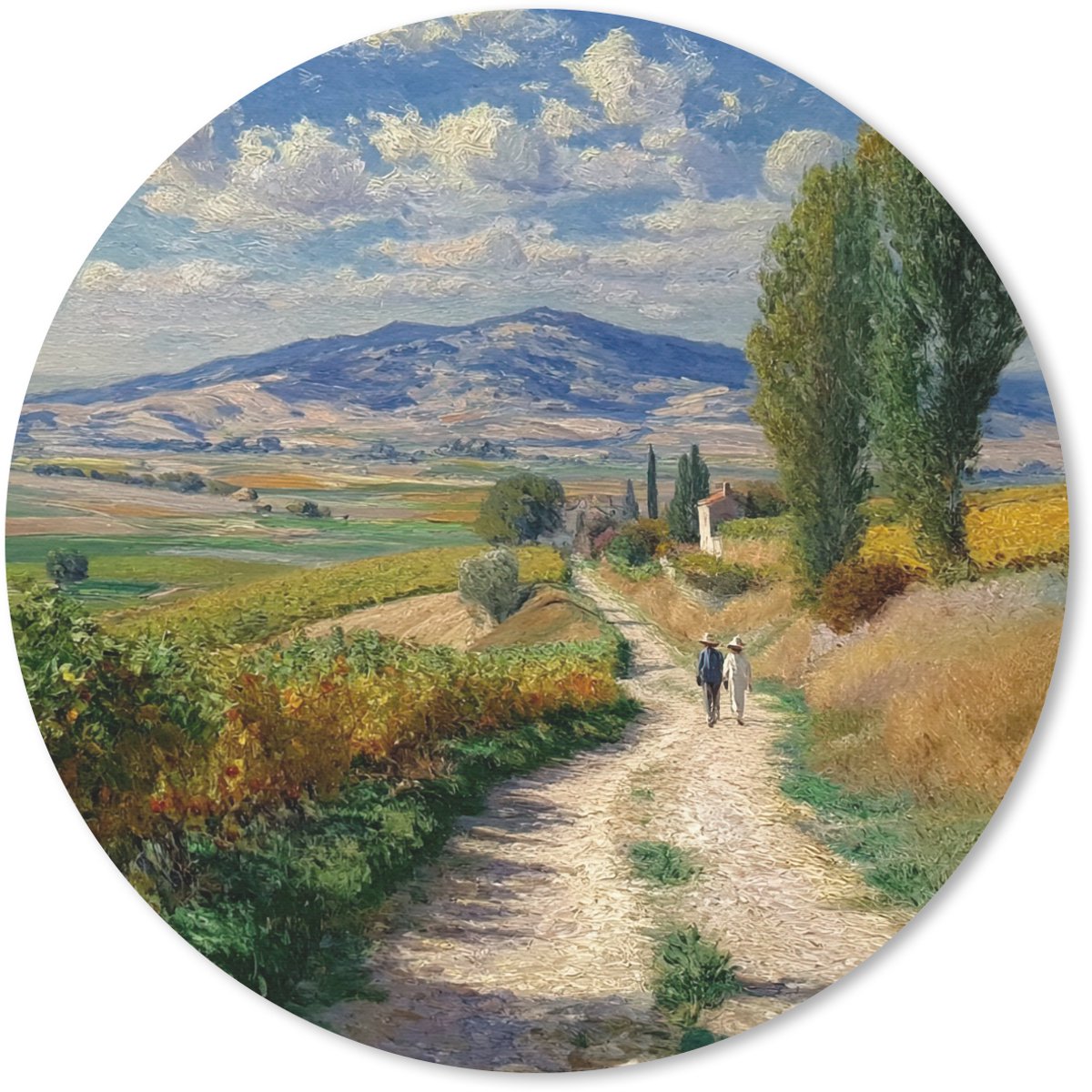 Muismat rond 30x30 cm - Mousepad Mensen - Wandelen - Zandpad - Velden - Ronde muismatten