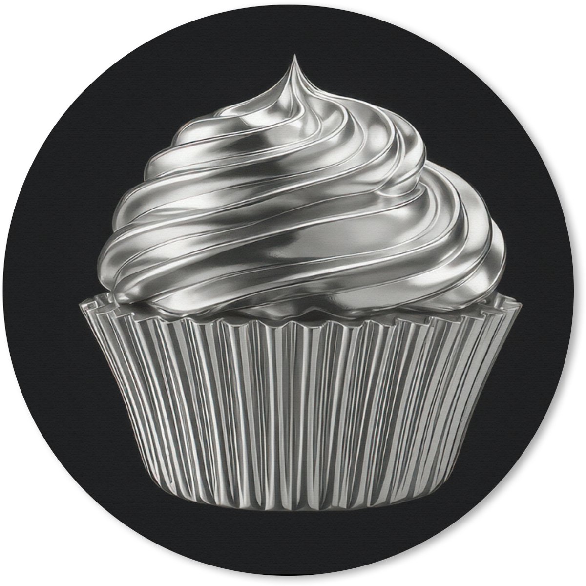 Muismat rond 30x30 cm - Mousepad Cupcake - Luxueus - Zilver - Ronde muismatten