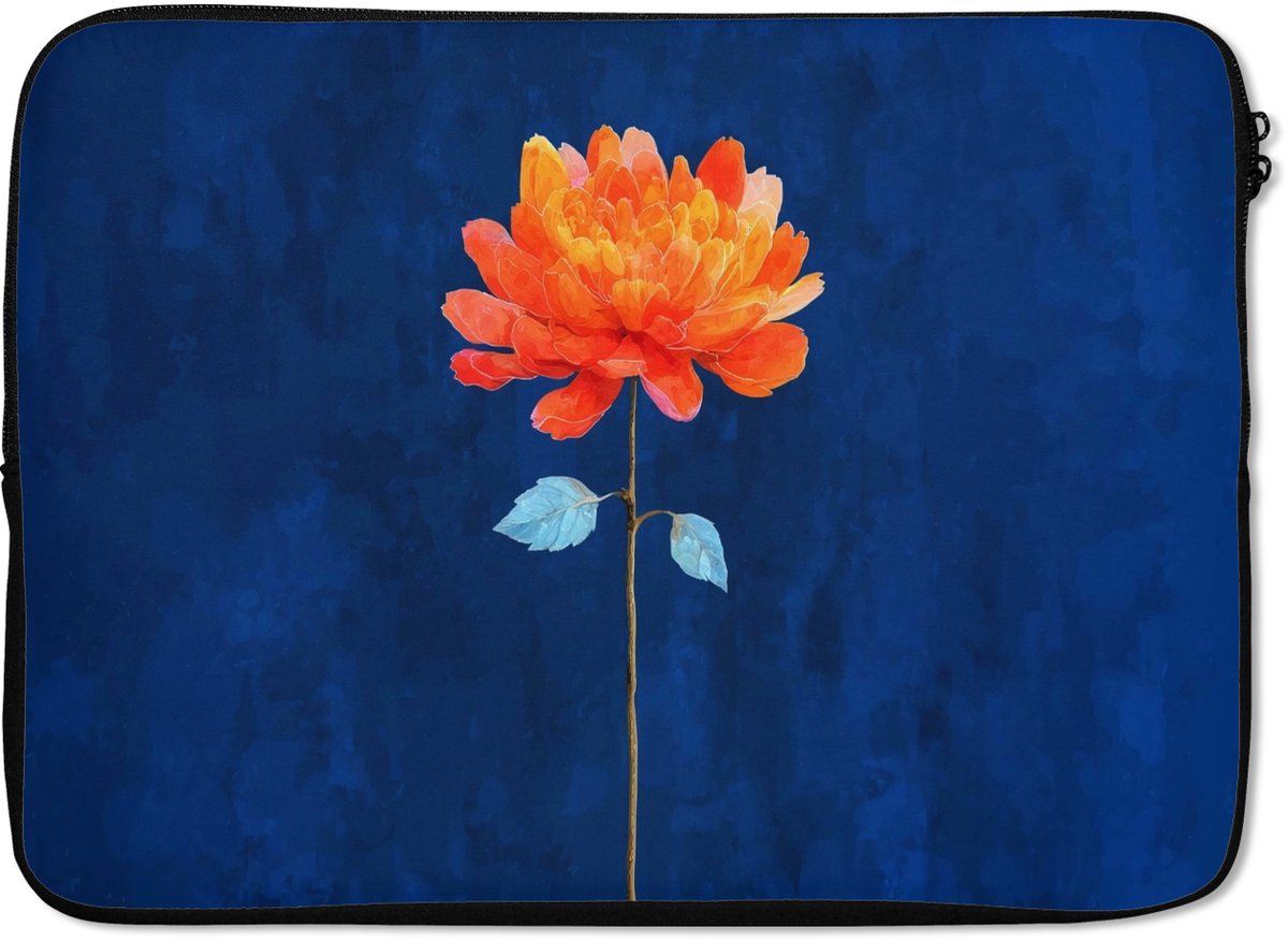 Laptophoes 13 inch - Bloem - Oranje - Bladeren - Laptop sleeve - Binnenmaat 32x22,5 cm - Zwarte achterkant