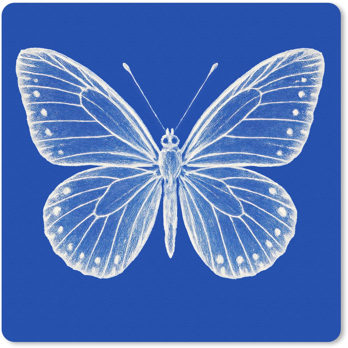 Muismat 20x20 cm - Mousepad Vlinder - Wit - Getekend - Stippen - Muismatten