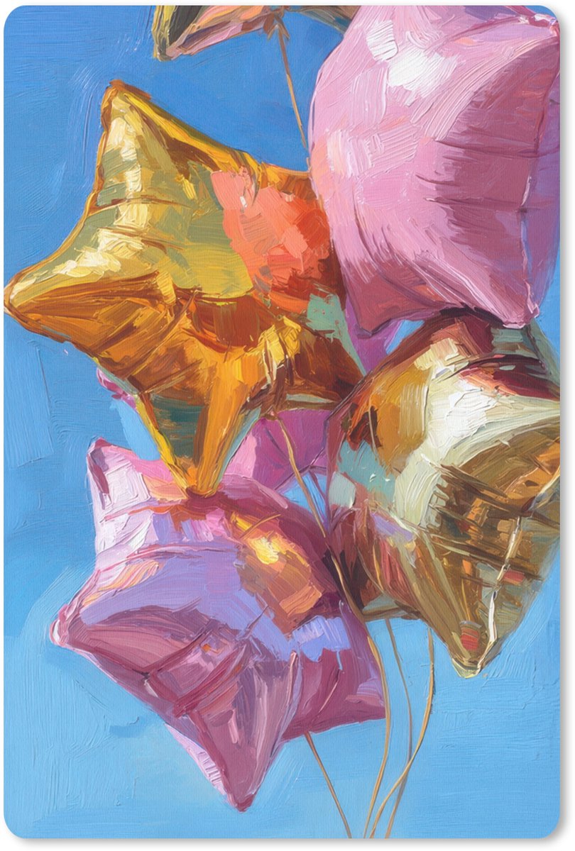 Muismat 18x27 cm - Mousepad Ballonnen - Goud - Stervorm - Roze - Muismatten