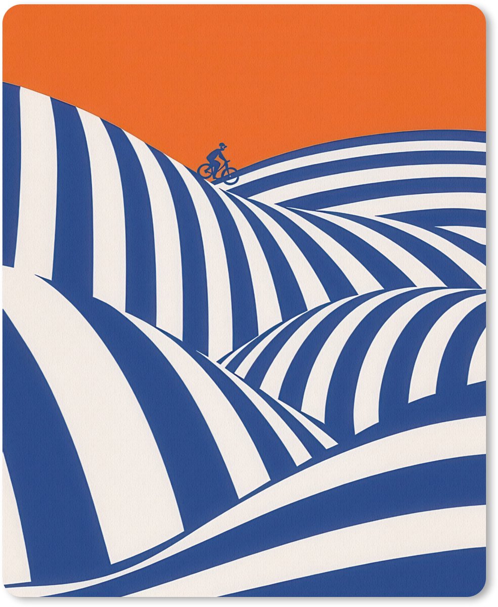 Muismat 19x23 cm - Mousepad Fietser - Heuvels - Strepen - Blauw - Muismatten