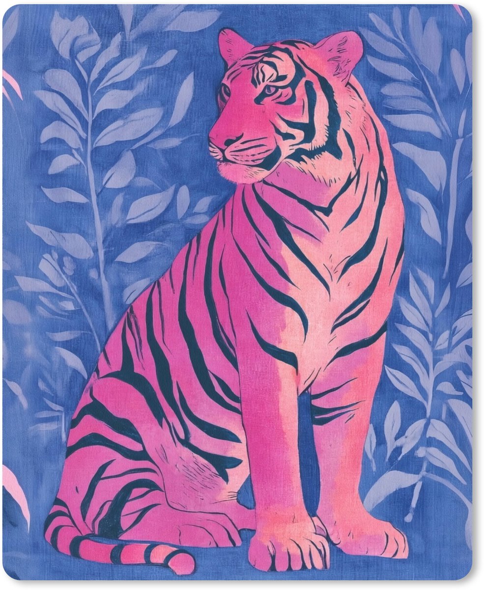 Muismat 19x23 cm - Mousepad Tijger - Roze - Bladeren - Jungle - Muismatten