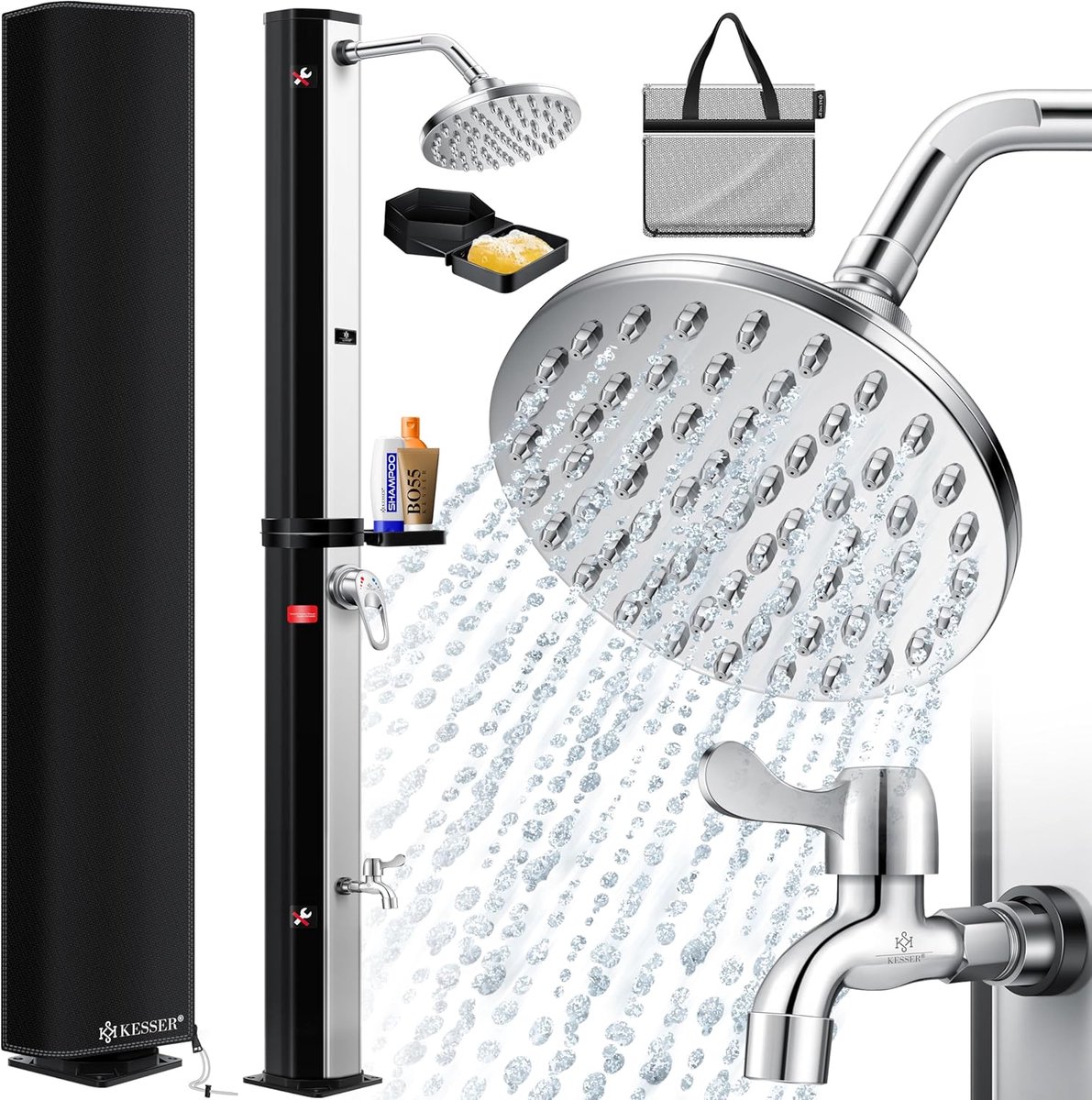 Zonnedouche 60L op zonne-energie met Regendouchekop en Voetdouche
