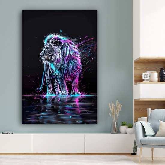 Canvas schilderij 120x180 cm - Wanddecoratie Leeuw - Kleuren - Zwart - Dieren - Muurdecoratie tienerkamer - Kamer decoratie voor tieners - Tiener jeugdkamer accessoires - Slaapkamer schilderijen