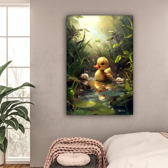 Peinture sur toile 80x120 cm - Décoration murale chambre d'enfant Canetons - Animaux - Nature - Décoration murale murale chambre bébé - Décoration chambre garçon et fille - Accessoires Bébé - Peintures