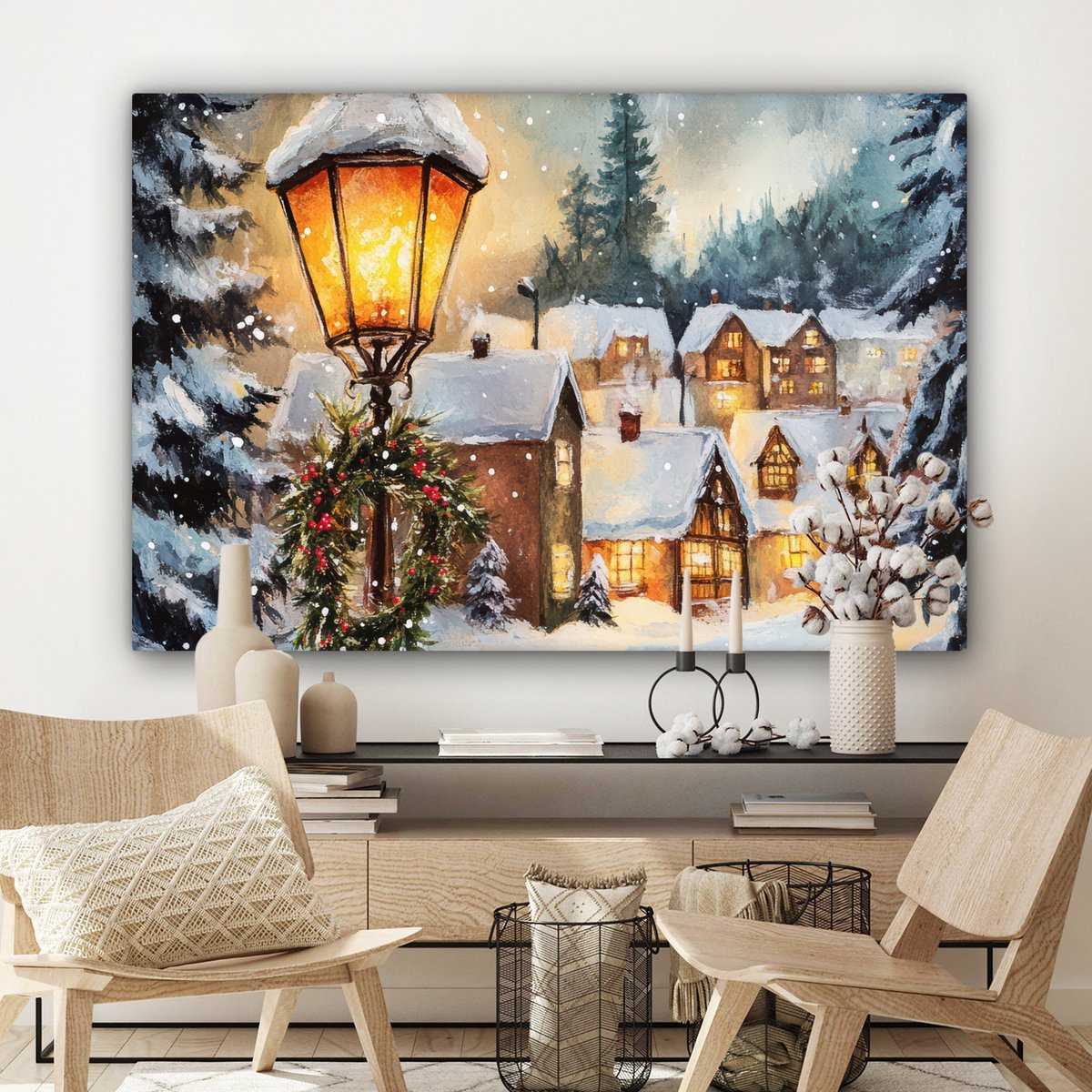 Canvas schilderij 150x100 cm - Wanddecoratie Kerstdorp - Huizen - Sneeuw - Kerst - Muurdecoratie woonkamer - Slaapkamer decoratie - Kamer accessoires - Schilderijen op canvas - Kerstdecoratie voor binnen - Kerstversiering - Kerstmis versiering – foto 7
