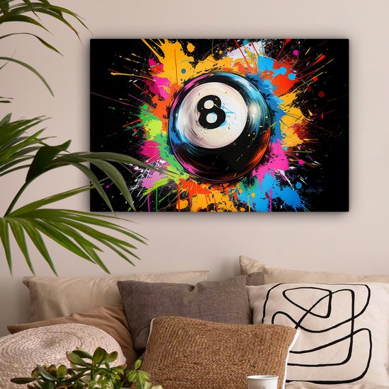 Peinture sur toile 90x60 cm - Décoration murale Graffiti - Sport - Boule de Pool - Billard - Décoration murale murale salon - Décoration chambre - Accessoires de chambre - Peintures