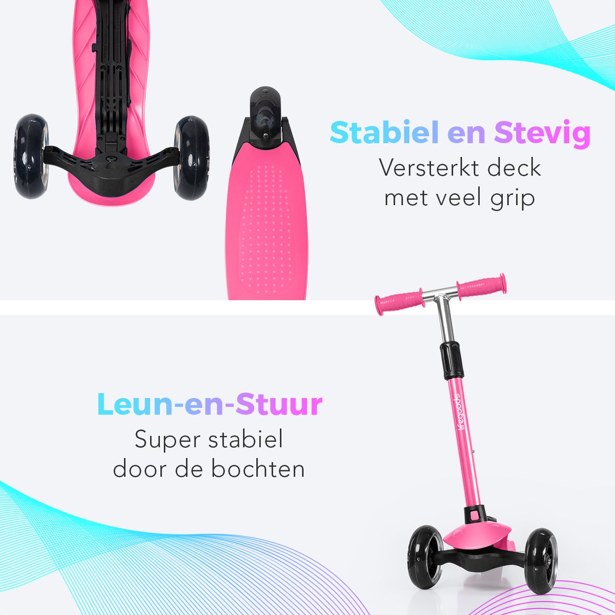 LifeGoods Kinderstep - Step 2-5 Jaar - 3 Lichtgevende LED Wielen - Hoogte Verstelbaar - Jongens/Meisjes - Roze — afbeelding 4
