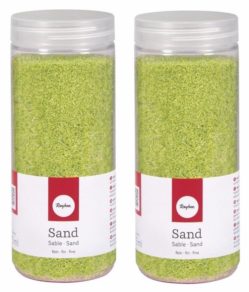 2x Fijn decoratie zand groen 475 ml - Zandkorrels - Hobby/decoratiemateriaal