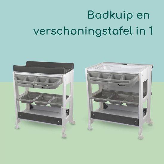 2-in-1 Baby Bad en Verschoontafel met Wielen en Opbergruimte — afbeelding 2