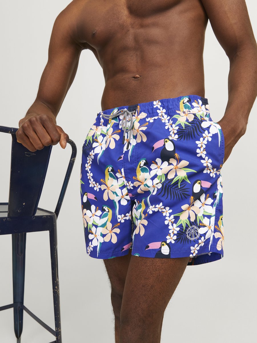 Jack & Jones Heren Zwemshorts JPSTFIJI AOP Blauw Tropisch Paradijs Print — afbeelding 8