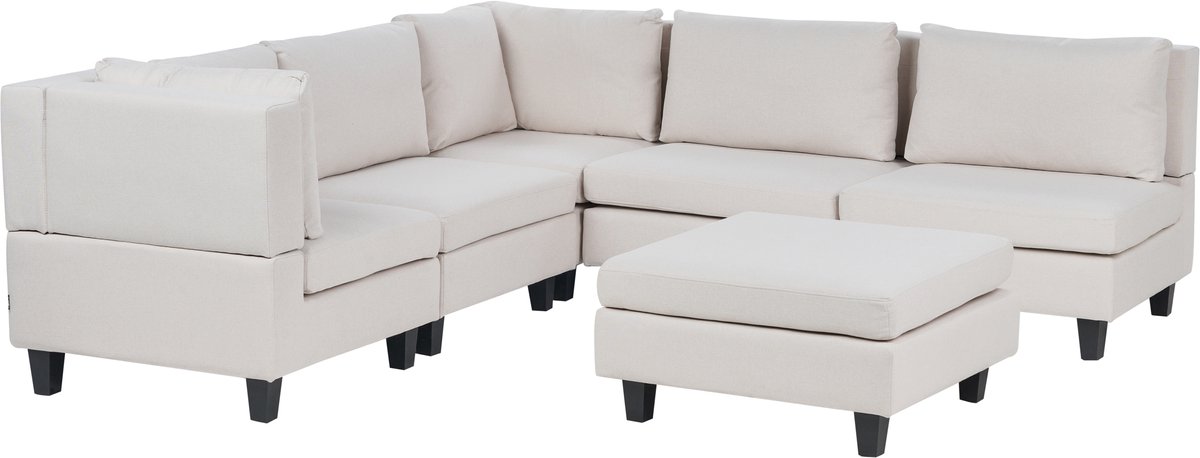 UNSTAD - 5-zitsbank met ottomaan - Lichtbeige - Rechts - Polyester