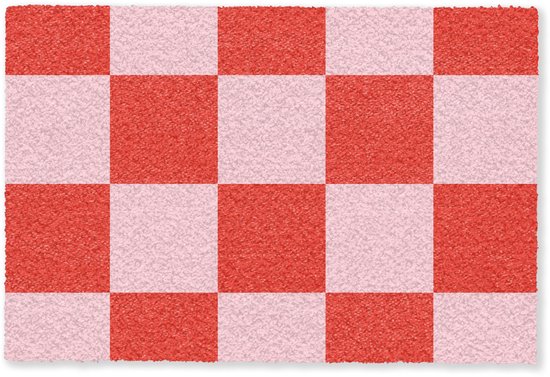 Paillasson 60x40 cm - Tapis de nettoyage à sec Motif damier - Rouge - Rose - Damiers - Tapis d'intérieur - Tapis de nettoyage - Paillassons avec imprimé